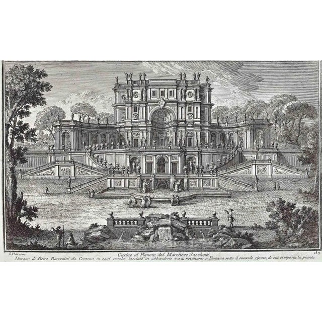 Casino al Pigneto is an original etching of the Late 18th century realized by Giuseppe Vasi. Signed and titled on plate...