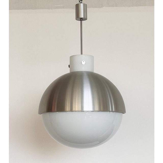 Large Aluminium and White Glass Globe Chandelier from Glashütte Limburg, 1970s, Set of 2 For Sale - Image 11 of 15