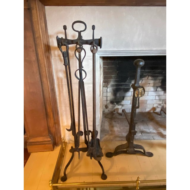 Antique 19th Century Traditional Large Hand Forged Iron Fireplace Tools - 6 Piece Set For Sale - Image 11 of 11