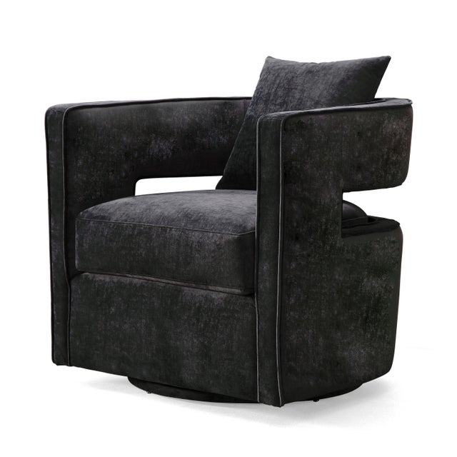 Kennedy Black Velvet Swivel Chair For Sale - Image 4 of 8