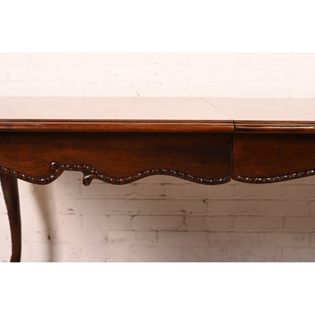 Baker Furniture Italian Provincial Carved Cherry and Burl Wood Extension Dining Table, Newly Refinished For Sale - Image 13 of 18