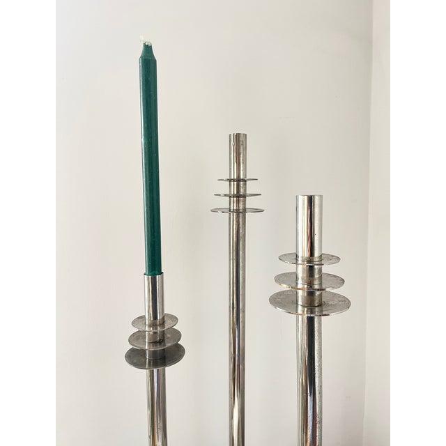 Vintage Art Deco Modernist Chrome Candlesticks, 1930s, Set of 3 For Sale - Image 11 of 17