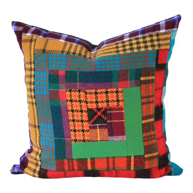 Vintage Colorful Patchwork Pillow For Sale