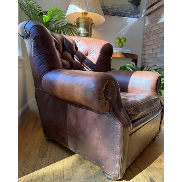 Restoration Hardware Churchill Leather Lounge Chair For Sale - Image 14 of 18