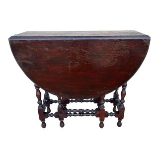 Antique English Walnut Gate Leg Dining Table For Sale