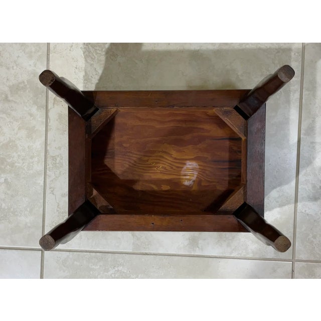 Antique Hand Carved Needlepoint Textile Upholstered Foot Stool For Sale - Image 9 of 13