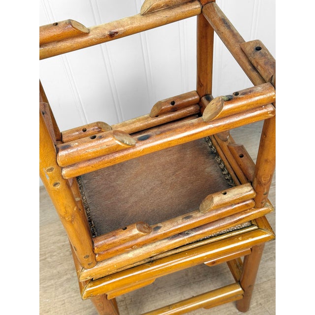 Vintage 1970s Coastal Rattan End Table Stands W/ Wicker Tops - A Pair For Sale - Image 10 of 10
