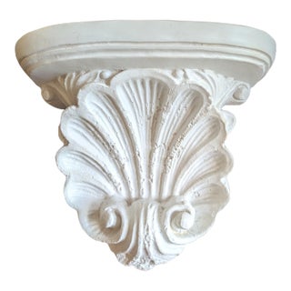 Vintage Neoclassical Revival Rocaille Shell Plaster Wall Bracket Shelf For Sale