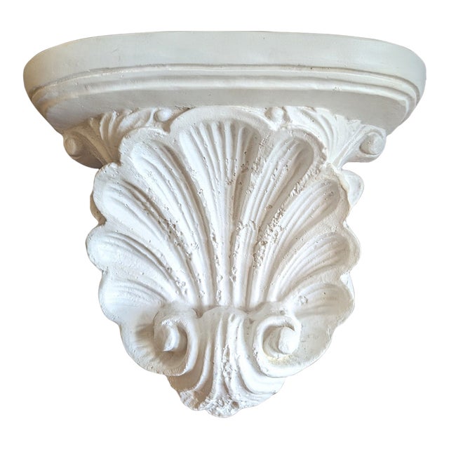Vintage Neoclassical Revival Rocaille Shell Plaster Wall Bracket Shelf For Sale
