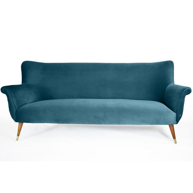 Blue German Velvet Three-Seater Sofa in Dark Ocean Blue Velvet, 1960s For Sale - Image 8 of 8