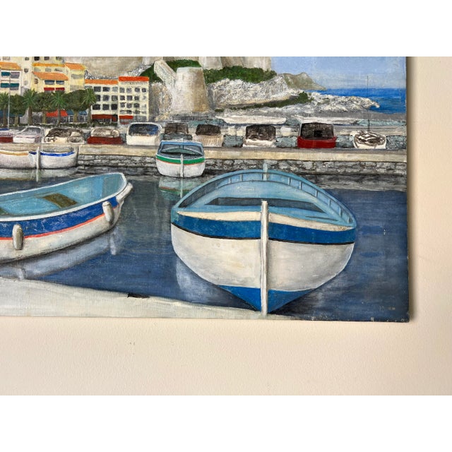 1980s Vintage Italian Fishing - Harbor Village Scene Oil Painting/ Sold For Sale - Image 5 of 10