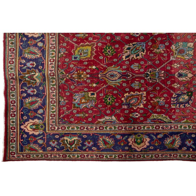 Persian Vintage Tabriz Wool Rug in Red For Sale - Image 3 of 8