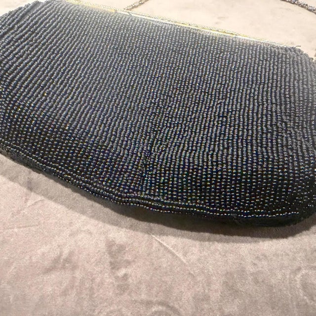 1940s High Quality Black Beads and Brass French Evening Bag For Sale - Image 17 of 18