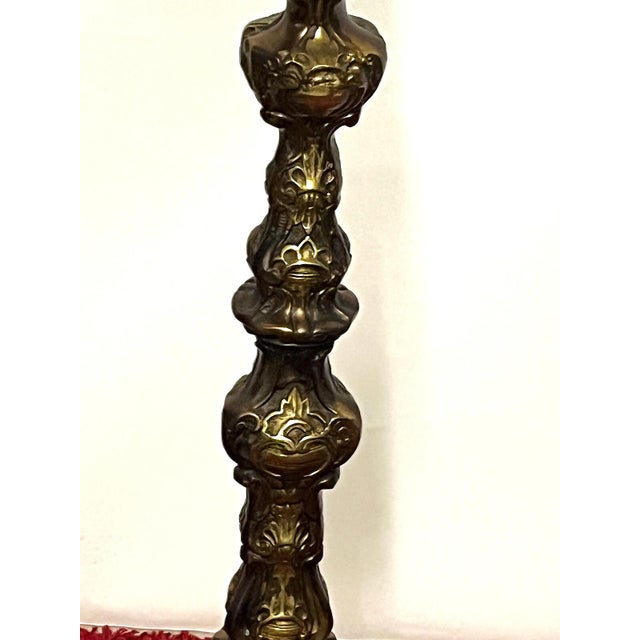 Baroque Brass Floor Lamp with Fabric Shade from Unbekannt, 1920s For Sale - Image 3 of 11