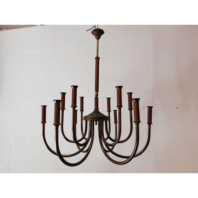 Vintage Brass 12-Light Chandelier For Sale - Image 12 of 13