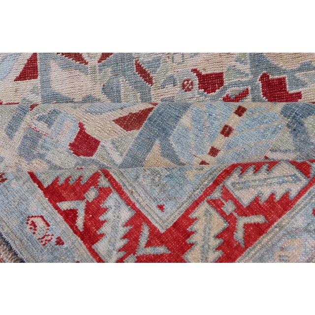 Antique Persian Hamedan Runner With Geometric in Light Blue & Raspberry Red 3'10 X 12' For Sale - Image 12 of 13