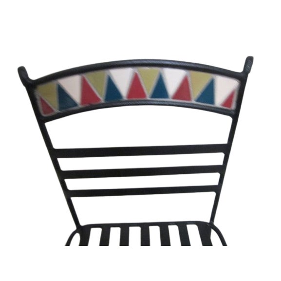 1990s Wrought Iron Metal Black Counter Stools, Mosaic - Set of 4 For Sale - Image 4 of 8