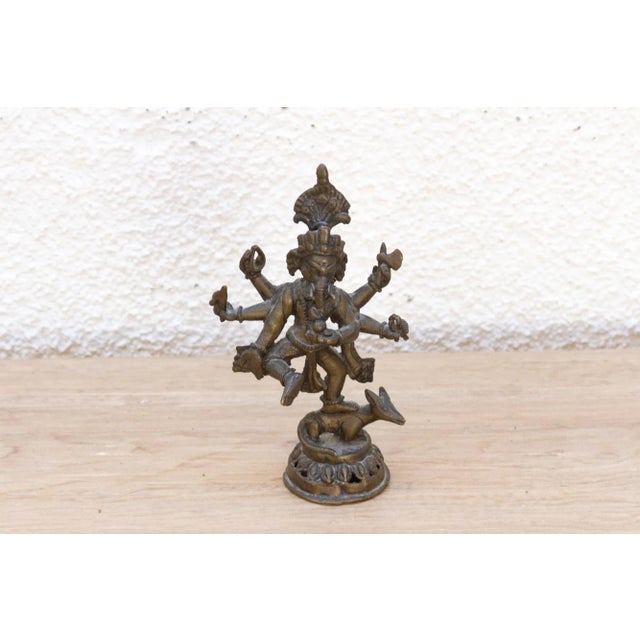 Mid-Century Modern Antique Petite Brass Devotional Ganesh Figure For Sale - Image 3 of 8