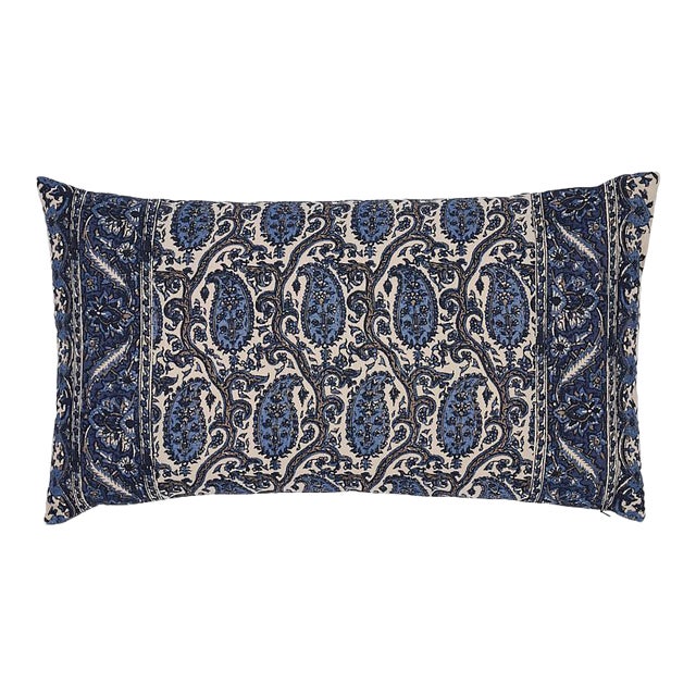 Schumacher Daria Paisley 26" Lumbar Pillow in Indigo For Sale