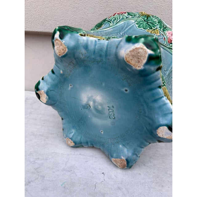 Tiffany Blue Majolica Aqua Hydrangea Cachepot Sarreguemines, Circa 1900 For Sale - Image 8 of 8