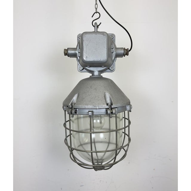 Large Industrial Cast Aluminium Cage Pendant Light, 1970s For Sale - Image 10 of 17