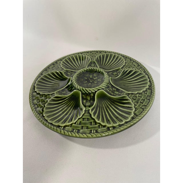 1920s French Longchamp Green Majolica Oyster Plate, Circa 1920s For Sale - Image 5 of 12