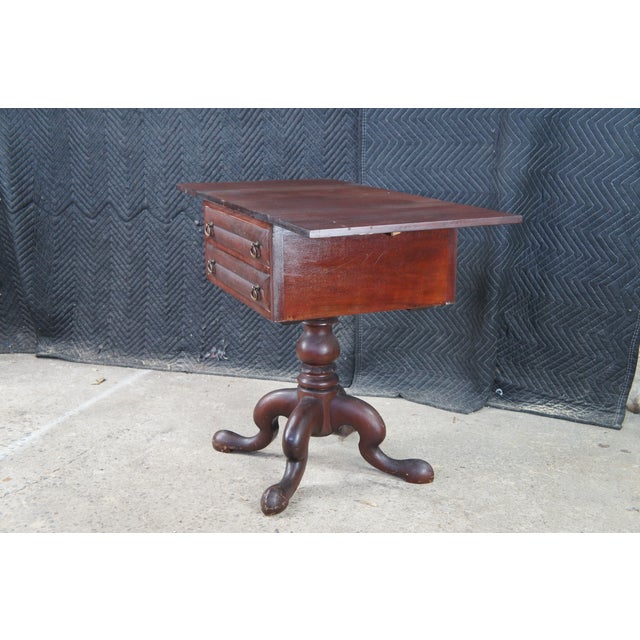 Antique American Empire Mahogany Drop Leaf Parlor Work Table Sewing Stand Chest For Sale - Image 15 of 16