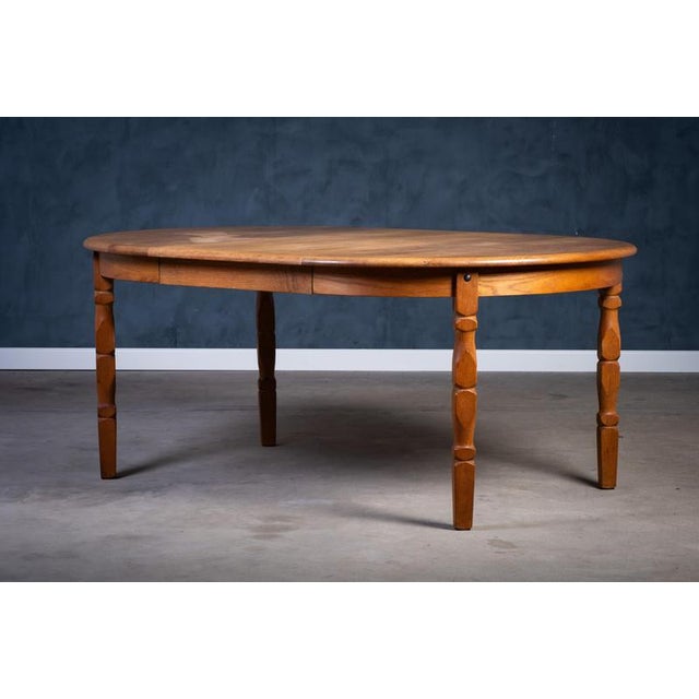 Wood Brutalist Oak Dining Table attributed to Henning Kjærnulf, 1970s For Sale - Image 7 of 11