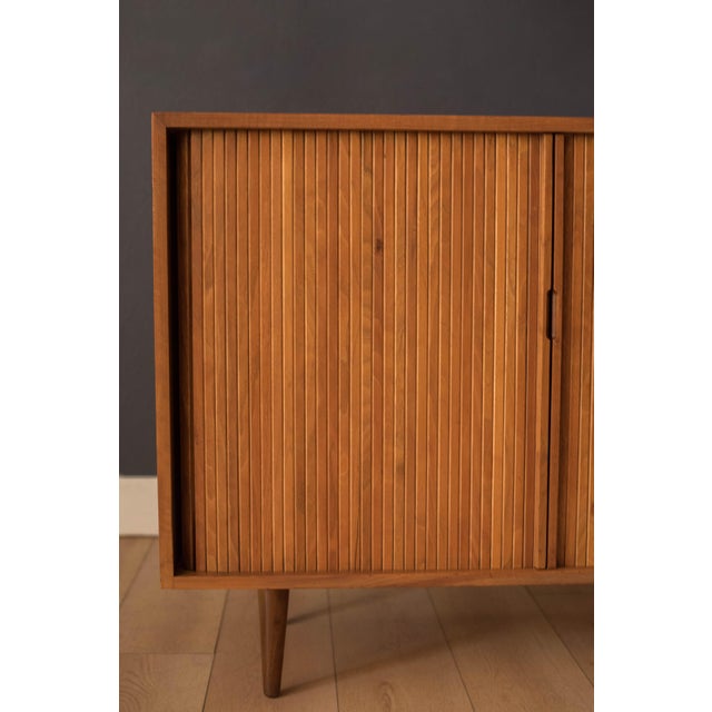 Wood Mid Century California Modern Walnut Tambour Door Credenza by Milo Baughman For Sale - Image 7 of 18