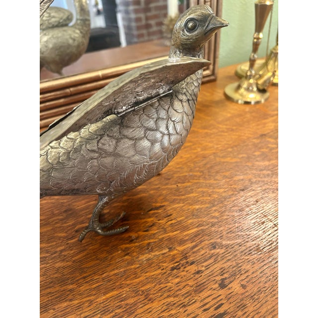 Silver Early 20th Century Large German Silver Plated Pheasant Sculptures With Hinged Wings - A Pair For Sale - Image 8 of 12