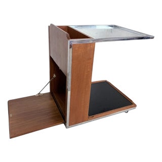Mid-Century Bar Cart in Chrome and Teak with Storage and Castor Wheels, 1960s For Sale