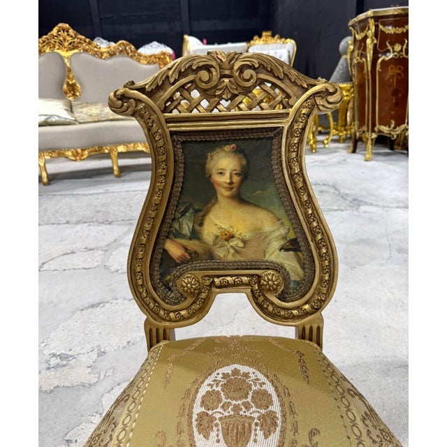 2010s Gold Accent Chair With Lady Portrait – Elegant Baroque Style For Sale - Image 5 of 7