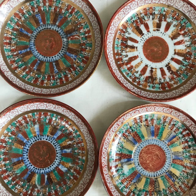 Japanese Japanese Kutani ‘Thousand Faces’ Red Gold Porcelain Plates - Set of 4 For Sale - Image 3 of 8