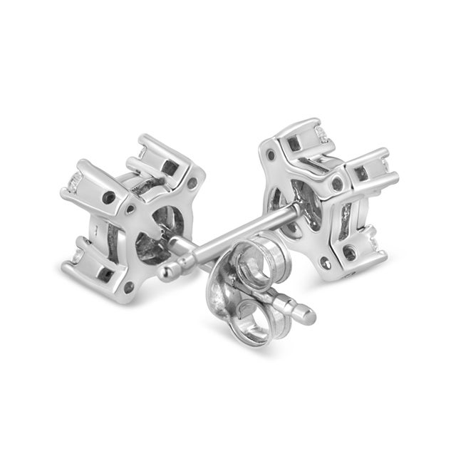 Haus of Brilliance .925 Sterling Silver 1/4 Cttw Miracle Plate Set Round and Princess-Cut Diamond "X" Shaped Stud Earrings (I-J Color, I2-I3 Clarity) For Sale - Image 4 of 6