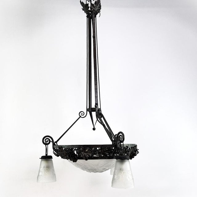 Art Deco Wrought Iron Ceiling Lamp by Muller Freres, Luneville, 1930s For Sale - Image 3 of 14