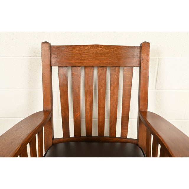 Stickley Brothers Style Antique Mission Oak Arts & Crafts Rocking Chair, Circa 1910 For Sale In South Bend - Image 6 of 13