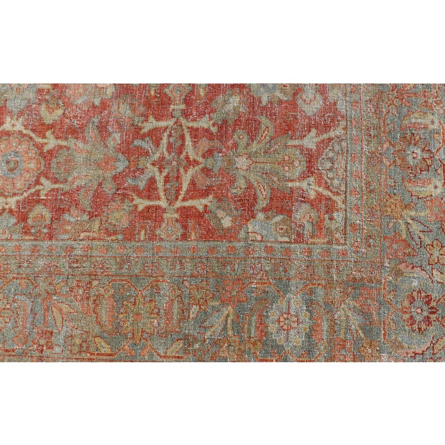 Textile Antique Persian Sultanabad Rug With Floral Soft Red Field and Pale Blue Border For Sale - Image 7 of 15