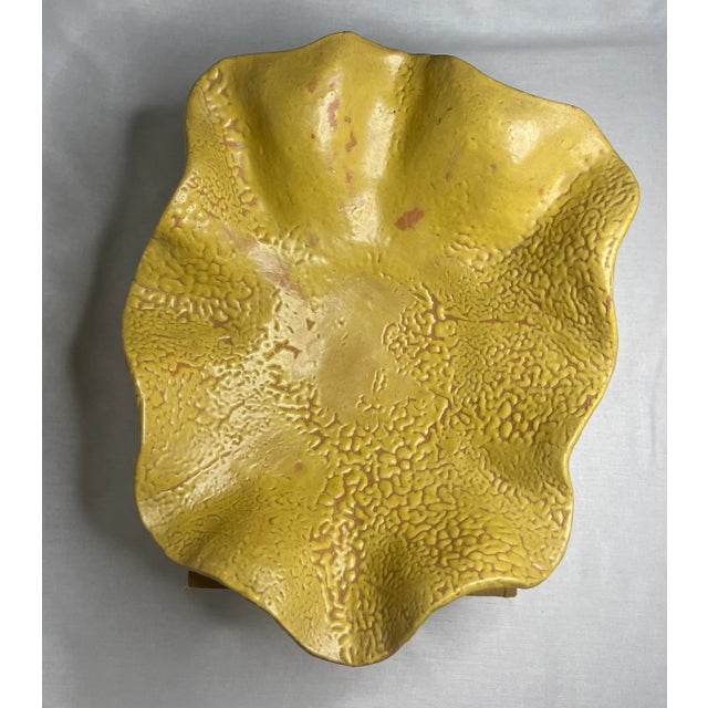 Vintage Organic Modern Studio Pottery Terra Cotta Decorative Bowl, Canary Yellow For Sale - Image 10 of 12