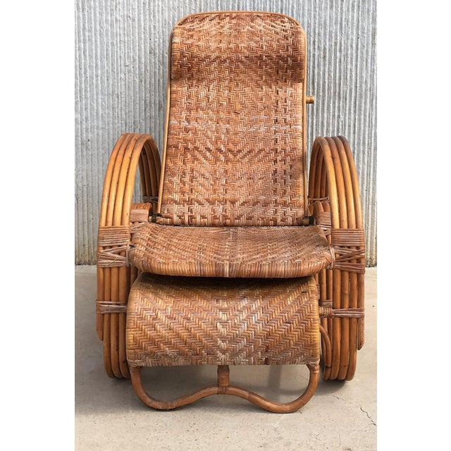 Wood 20th Century Adjustable Bentwood and Rattan Chaise Longue With Ottoman For Sale - Image 7 of 12
