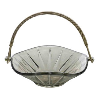 Vintage Glass Basket in Art Glass and Iron, Italy, 1950s For Sale