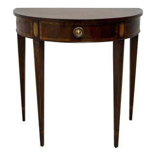 Baker Mahogany Hepplewhite Demilune Single-Drawer Console Table For Sale