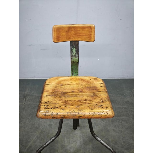 Industrial Height-Adjustable Swivel Workshop Chair, Former Czechoslovakia, 1940s For Sale - Image 14 of 16