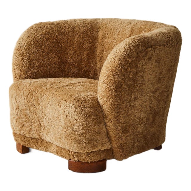 Danish Sheepskin Club Chair, Beechwood Frame, 1930-40's. For Sale