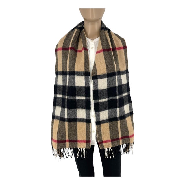 Burberry Beige Plaid 100% Wool Scarf For Sale