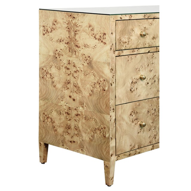 2020s Matthew Izzo Home Carnegie Burlwood Seven Drawer Chest With Brass Knobs For Sale - Image 5 of 9