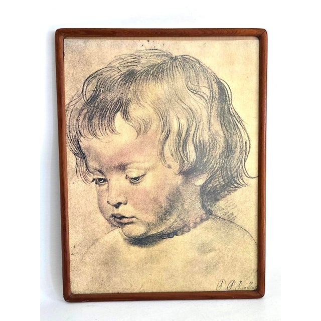 Offered is a Mid 20th Century, circa 1970s, Danish Teak wood art frame with protective glass. Included is an art portrait...