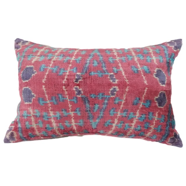 Contemporary Silk Uzbek Ikat Velvet Hand Made Pillow Cushion For Sale - Image 3 of 3