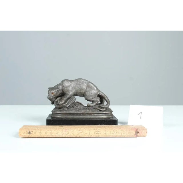 Wood Antique Zinc Casting Panther Sculpture, 1880s For Sale - Image 7 of 8