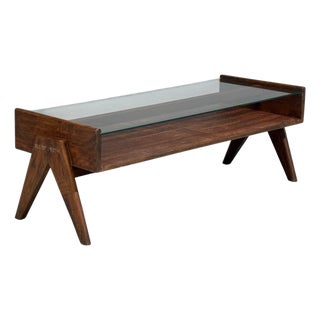 Pierre Jeanneret, Coffee Table, Teak, Glass, Chandigarh, India, 1960s For Sale