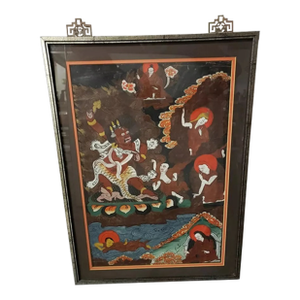 Late 19th Century Tibetan Buddhist Wrathful Deity Begtse Framed Painting